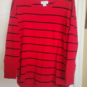 Liz Claiborne Vibrant Red Top with Black Stripes